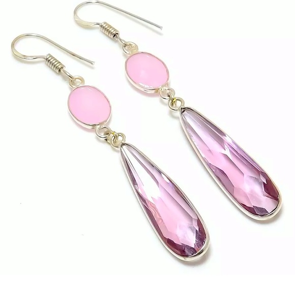 Sundance Jewelry - Kunzite & Chalcedony Earrings 9.25 Sterling Silver 2.9”